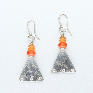 Orange quartz, sea glass and  silver earrings