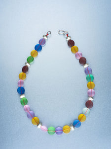 Beaded necklace with sea glass and silver