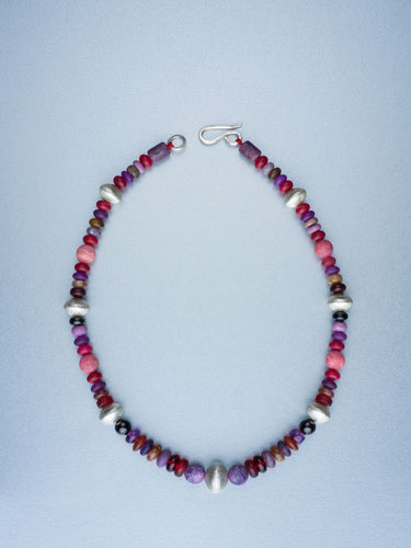 Beaded necklace with silver beads