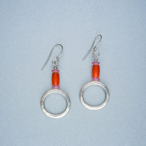 Coral and silver earrings