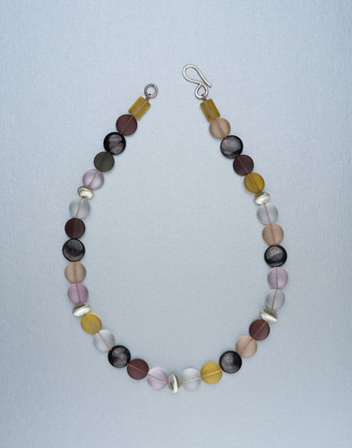 Beaded necklace with sea glass, semi precious stones and silver