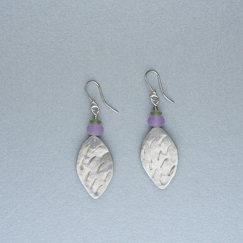 Leaf shaped silver earrings