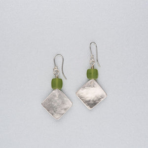 Silver earrings with green sea glass