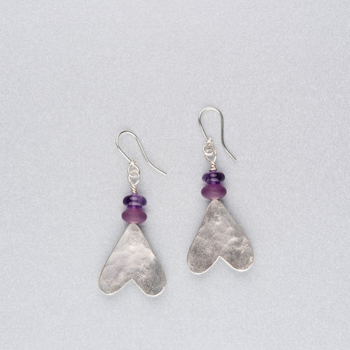 Silver earrings with purple stones