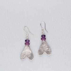 Silver earrings with purple stones