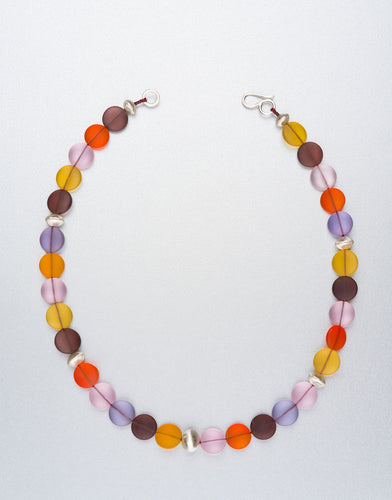 Beaded necklace with sea glass and silver