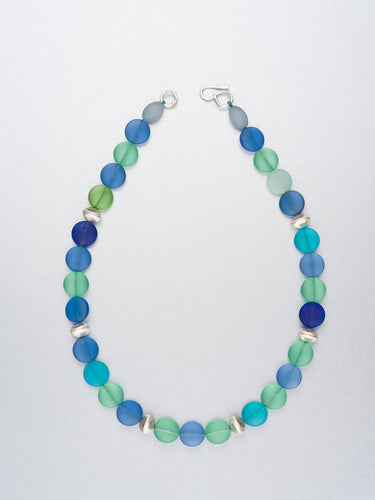 Beaded necklace with sea glass and silver