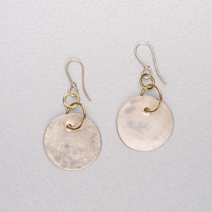Silver disc earrings with 18ct gold links
