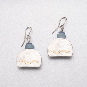 Amazonite sea glass and silver earrings, with 18ct gold