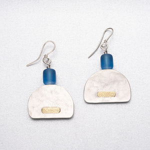 Sea glass silver earrings with 18ct gold