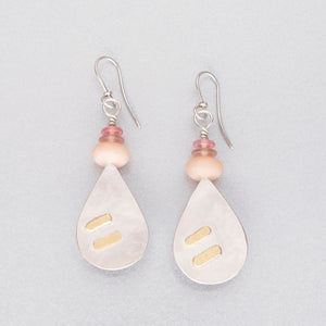 Peruvian pink opal and rose quartz silver earrings with 18ct gold