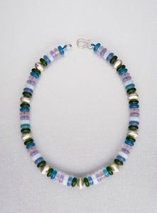 Multi coloured sea glass silver beaded necklace