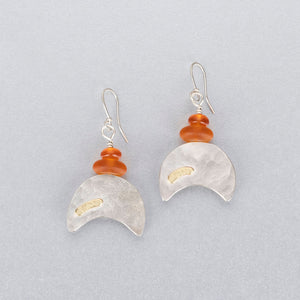 Sea glass, quartz, silver and 18ct gold earrings